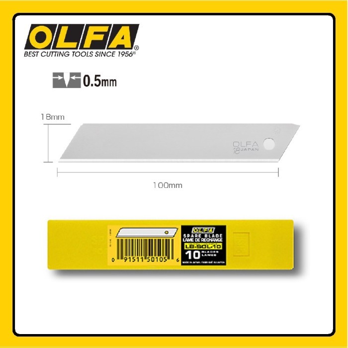 

TERBARU! Refill Pisau Cutter 18mm LB-SOL-10 (10pcs/pack) OLFA Solid Blade