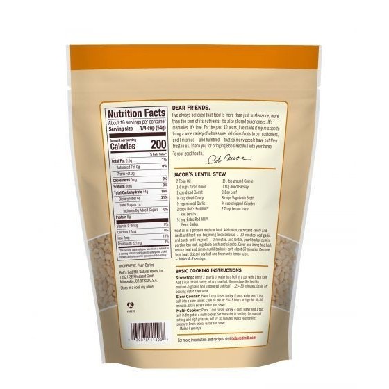 

BOB'S RED MILL PEARL BARLEY PREMIUM QUALITY 850 GR