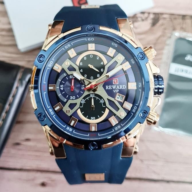 Jam Tangan Cowok Pria Original Ori Analog Rubber REWARD Blade Biru Terlaris