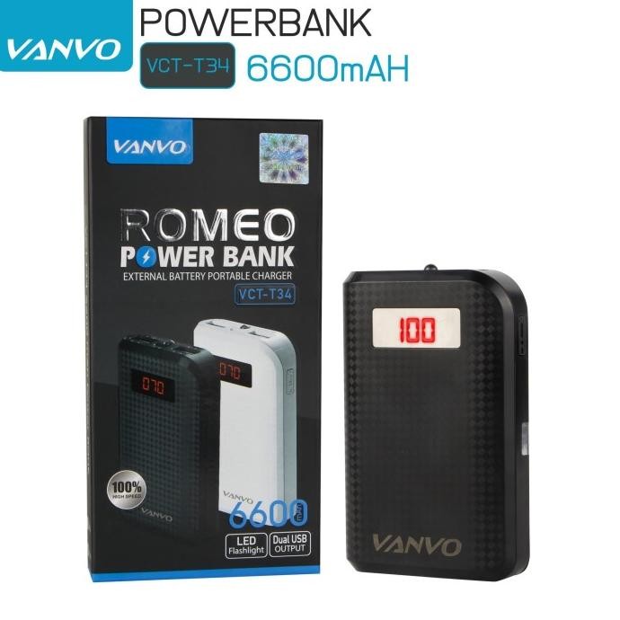 POWER BANK VANVO 6600MAH VCT-T34 PB ROMEO LCD EXTERNAL BATTERY Terlaris