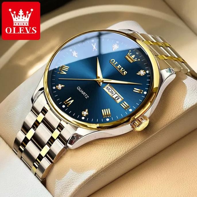 Jam Tangan Pria Olevs Original Olevs 5563 Anti Air Luxury Analog Stainless Steel Cod Watch for Men T