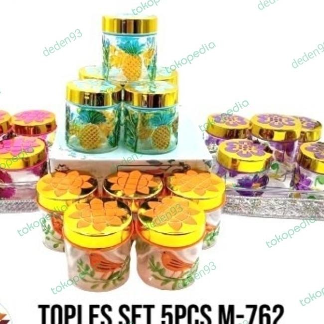 Toples Set Kaca 5 Pcs + Keranjang Toples Lebaran