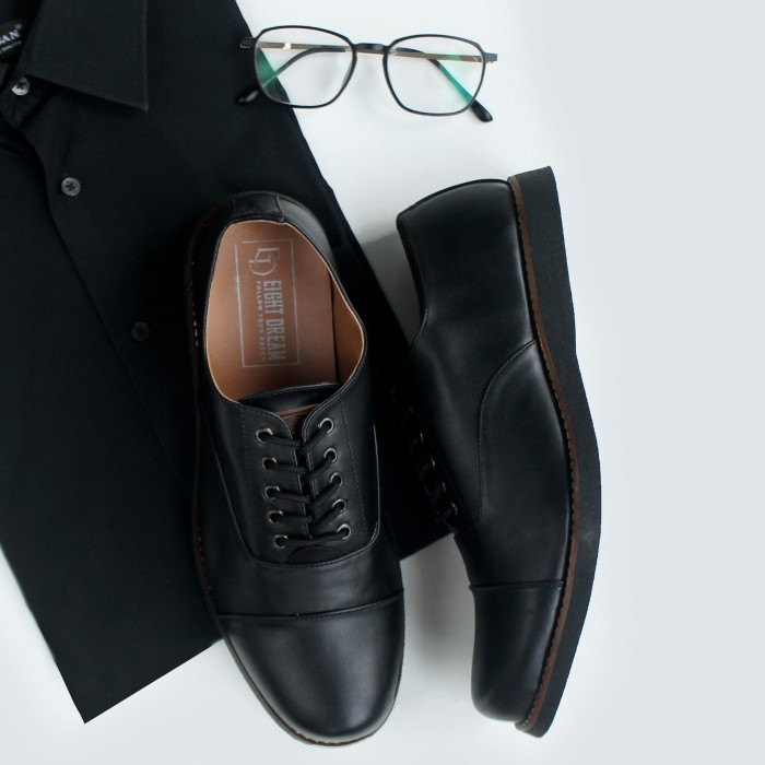 Eight Dream Oxford Black Semi Hak Sepatu Pantofel Pria Formal