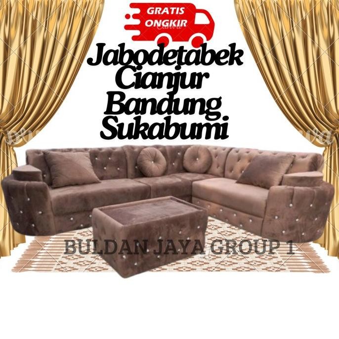 Sofa Ruang Tamu Sudut L Minimalis Kancing Mewah Elegan Furniture Perlengkapan Rumah