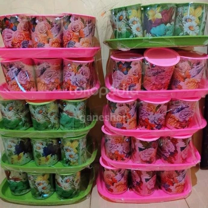 toples nampan calista bunga set toples plastik lebaran murah