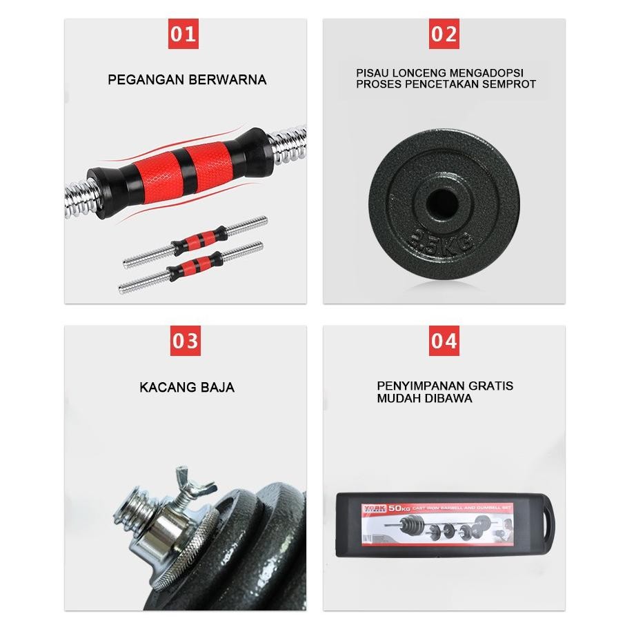Dumbell Barbel 50kg Set Dumbel Terlaris Peralatan Kebugaran Angkat Berat