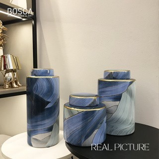 Bosca Living - Blue Symphony Guci Vase / Pajangan Guci Keramik Mewah / Guci Ruang Tamu Living Room