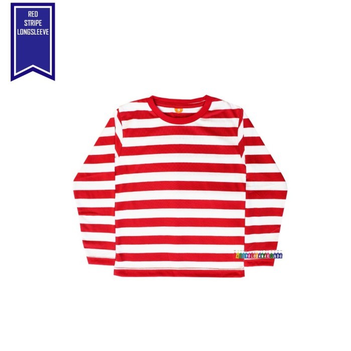BRD READY KAOS S ANAK WARNA MERAH STRIPE PANJANG COMBET 30'S KAOS SAKERA ANAKA LENGAN PANJANG SGA