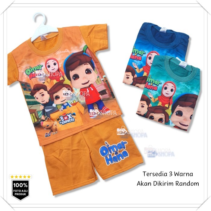 BRD HM BAJU SETELAN KAOS ANAK MOTIF OMAR DAN HANA KEREN BAJU USIA 1-10 THN SGA
