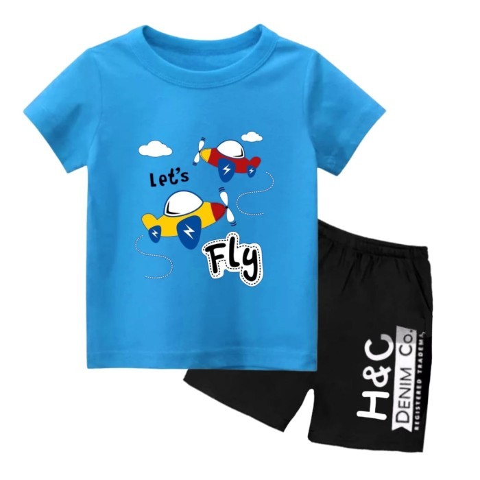 BRD SETELAN ANAK LAKI LENGAN PENDEK BAJU KAOS ANAK LAKI DTF LETS FLY 1-10T SGA