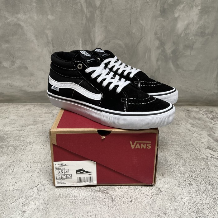 TERLARIS Vans Sk8 Mid Pro Black White Original - Vans Skate Mid