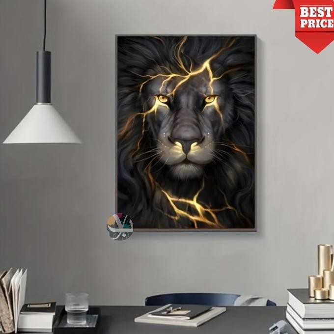 Lukisan kanvas lion paintig art - lukisan singa - lukisan hewan modern