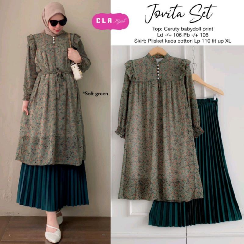 Promo M L Xl Xxl Setelan Tunik Ceruty Babydoll Jumbo//Tunik Ceruty Jumbo//Rok Jumbo//Jovita