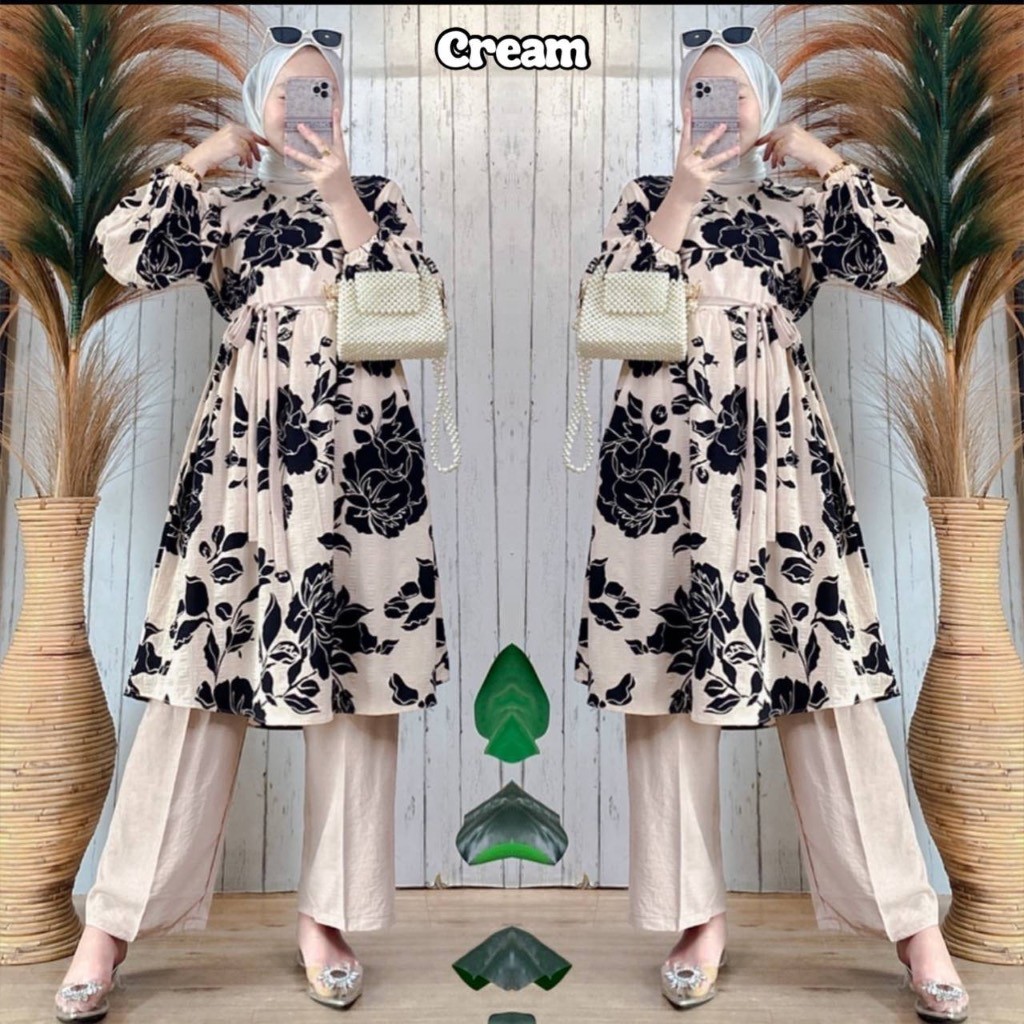 Awet Wdn - Davina Setelan Tunik Rayon Diamond Premium / Oneset Setelan Tunik Rayon Premium Motif