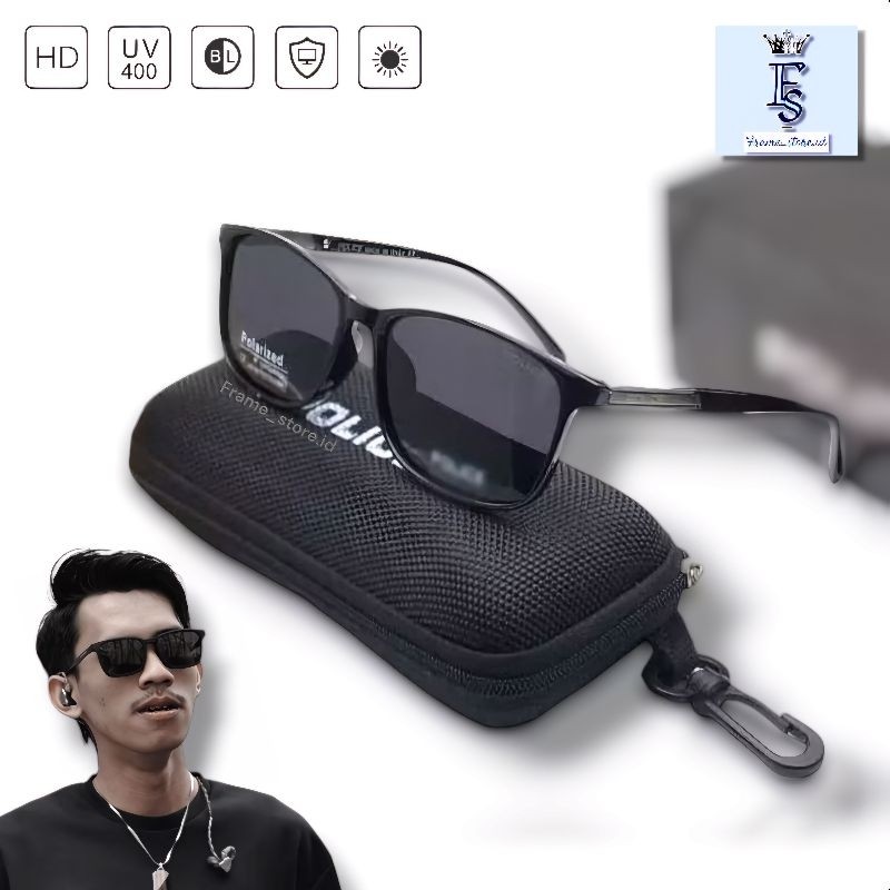 Kacamata Polarized Lensa Anti Radiasi Frame Police / Kaca Mata Hitam Pria dan Wanita