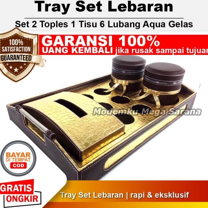 TRAY Set Lebaran Toples Nampan Set 2 Toples 1 Tisu 6 Lubang Aqua Gelas