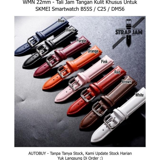 HARGA DISC - WMN 22mm Tali Jam SKMEI Smartwatch B55S / C25 / DM56 - Leather Strap Pria Wanita