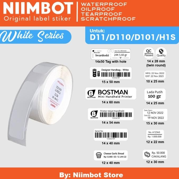 

Thermal Label Printer Sticker Niimbot D11 / D110 Refill Label - White