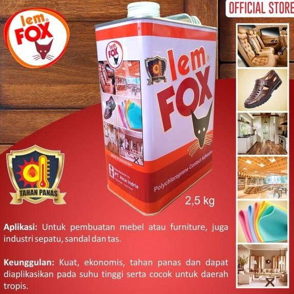 

Lem Fox Lem Kuning Serbaguna Lem HPL Vinyl Lem Fox Merah Gallon 2.5 kg