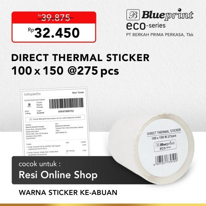 

Direct Thermal Sticker 100 x 150 Stiker Label BLUEPRINT ECO 100x150 mm