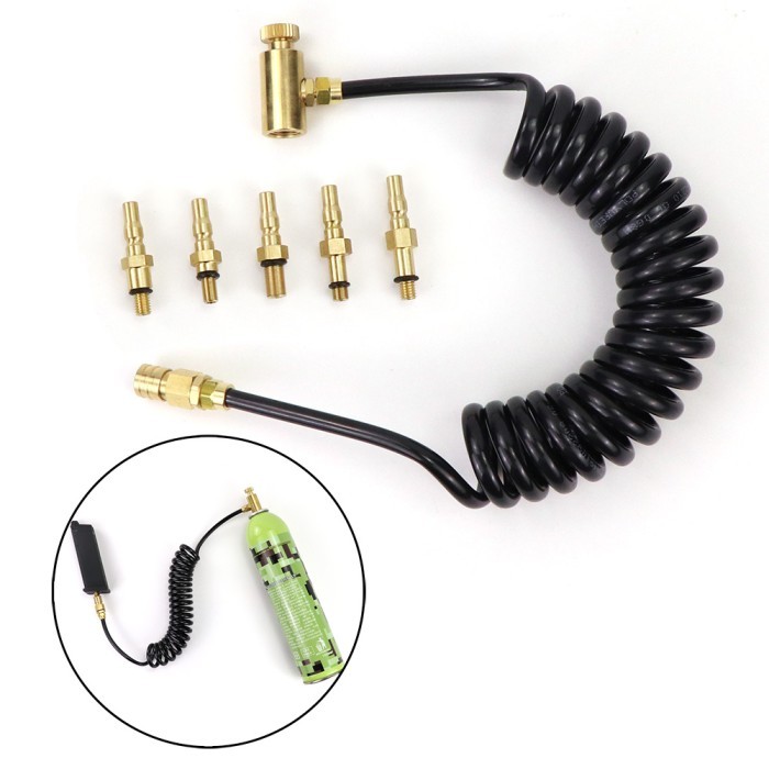 CHROMEE HPA Airsoft Pistol Coil Hose Adapter Set Connect Green Gas Canisters with Quick Disconnect