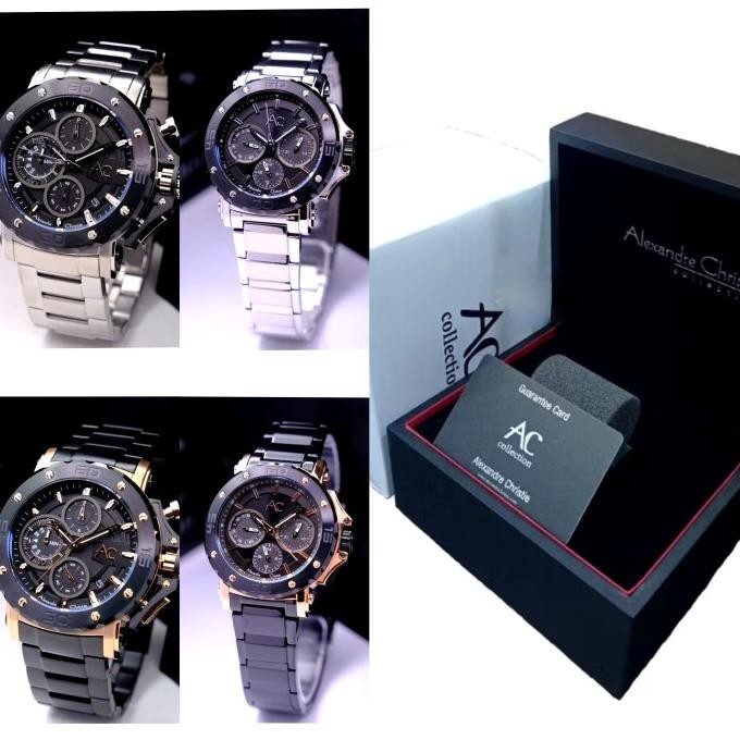 Promo Jam Tangan Couple Alexandre Christie Ac 9205 Full Black Leather