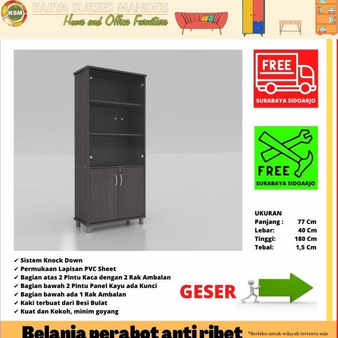 

TERBARU - Lemari Arsip Buku File Kantor 2 Pintu Kaca 2 Pintu Kayu Kaki Besi