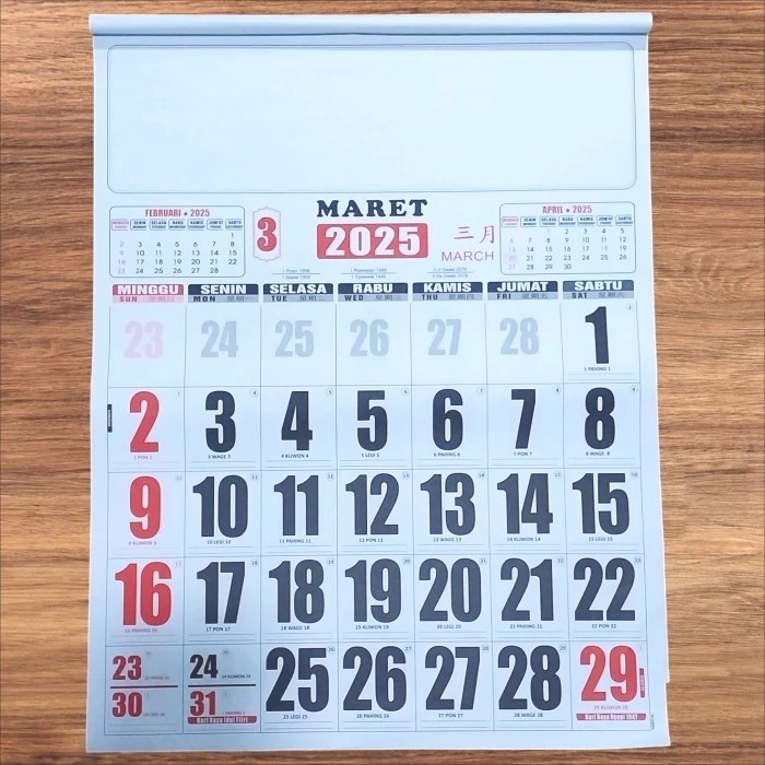 

Kalender Kerja Ukuran Jumbo/ Kertas Hvs Angka Cukup Besar