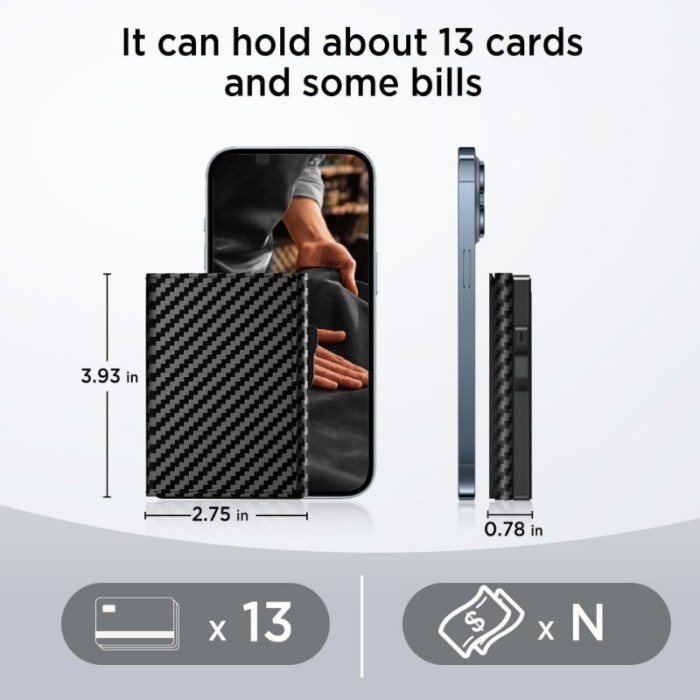 

Magsafe Carbon Fiber Wallet With Slim Pop-Up Card Holder - Bisa Untuk Kartu Dan Uang Kertas
