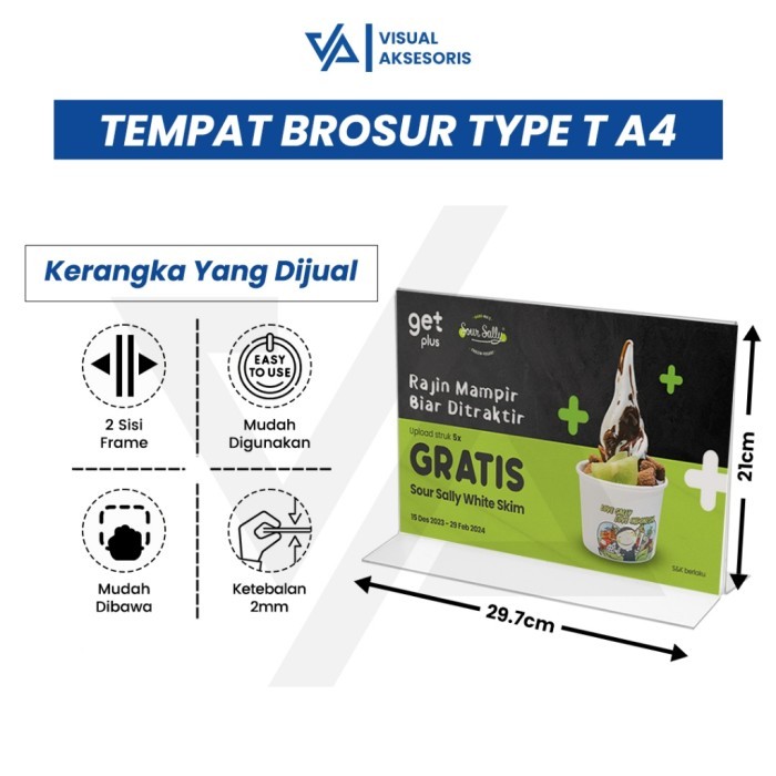 

Tempat Brosur Akrilik A4 2Mm Landscpae 2 Sisi / Tent Holder / Tent Card Stand Acrylic