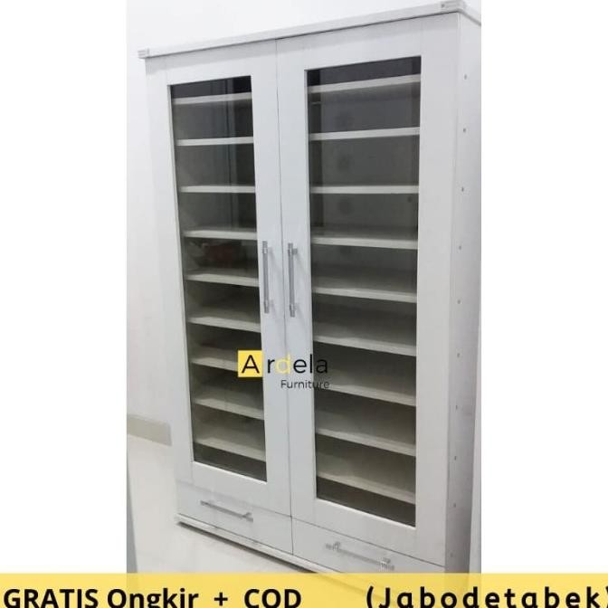 Lemari Sepatu Rak Sepatu Mewah Desain Modern Minimalis 2 Pintu Kaca