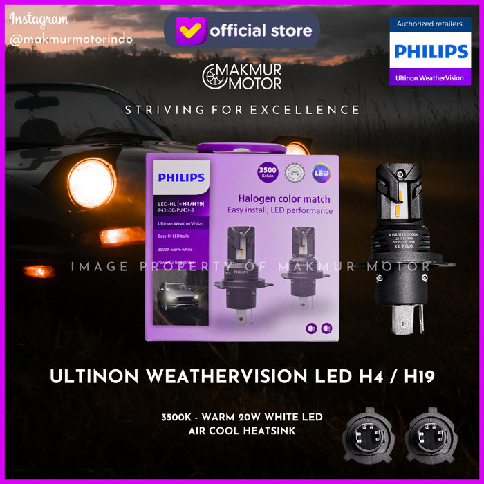 Philips Ultinon Weather Vision LED 3500K H4/H19 - Bohlam Lampu Mobil Kuning