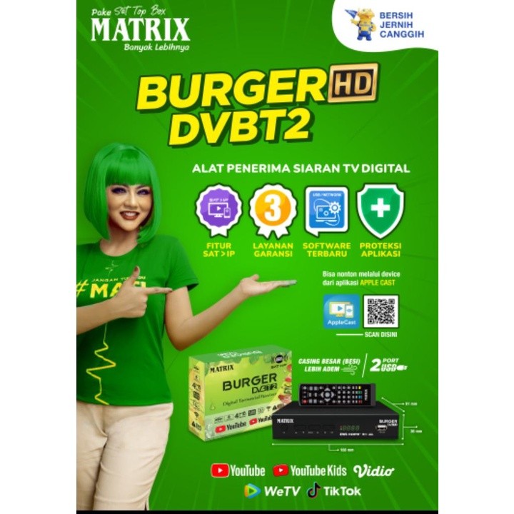 Set Top Box Tv Digital Matrix Apple Burger Hijau DVB T2 Apple HD EWS / set top box dvb t2 / set box