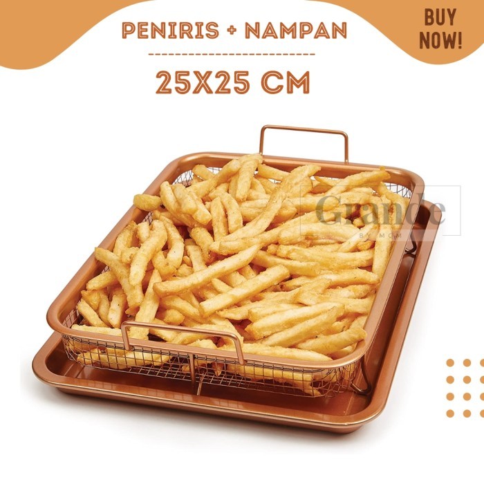 Set Kotak 25X25 Peniris Gorengan Plus Nampan Gorengan Stainless Handle