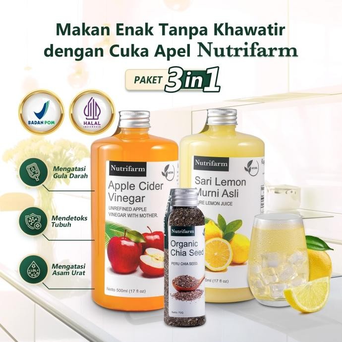 

NUTRIFARM PAKET 3IN1 CUKA APEL SARI LEMON CHIA SEED ORIGINAL