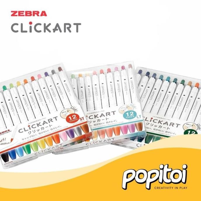 

BRG BARU Zebra ClickArt Marker 0.6mm Fine Liner 1 Set 12 Warna Warni Spidol