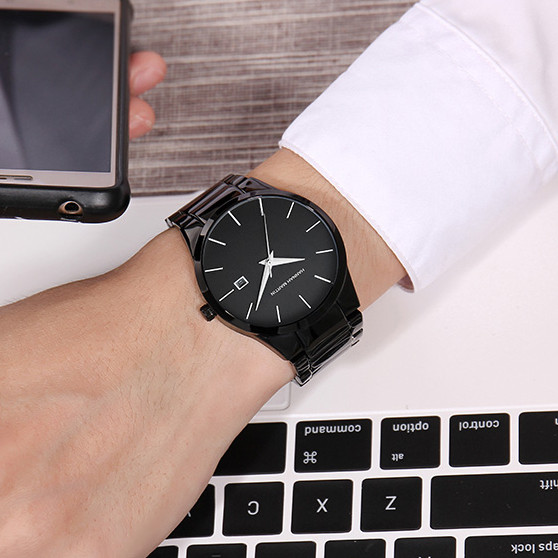 CUCI GUDANG HANNAH MARTIN Jam Tangan Pria 100% Original Business Rantai Tanggal Analog Stainless