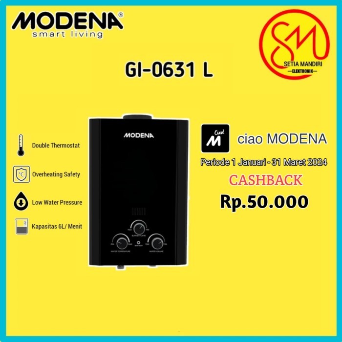 MODENA GI0631L Water Heater Gas Pemanas Air Mandi RAPIDO GI 0631 L