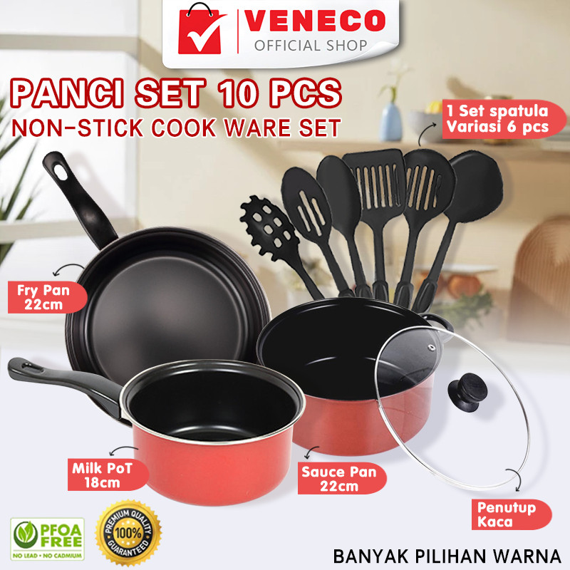 Panci Teflon 1 Set 10 Pcs panci set lengkap Panci Stainless steel Anti Lengket best seller