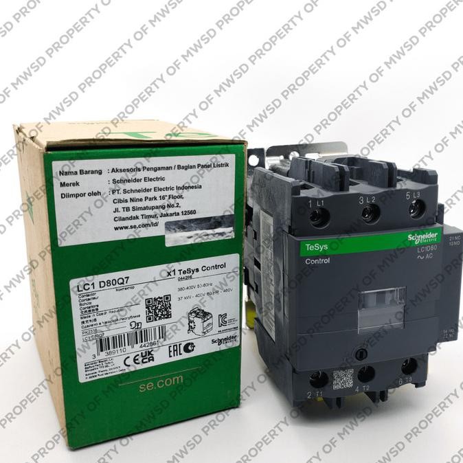 [ TM ] SCHNEIDER CONTACTOR 80A AC3 37 KW COIL 380VAC LC1D80Q7