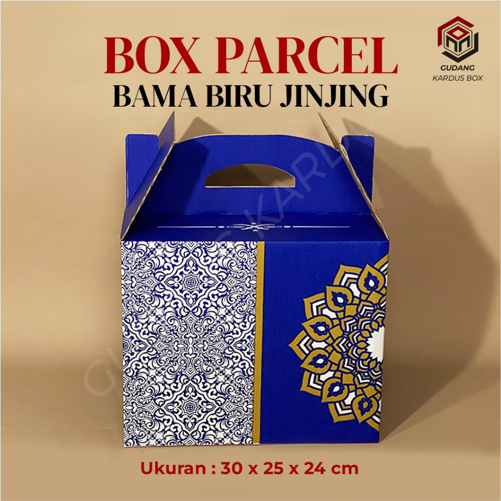 

Bama Biru Jinjing 30 X 25 X 24 Cm-Box Parcel Batik /Gable Box Batik/ Parcel Box/Hampers Box/