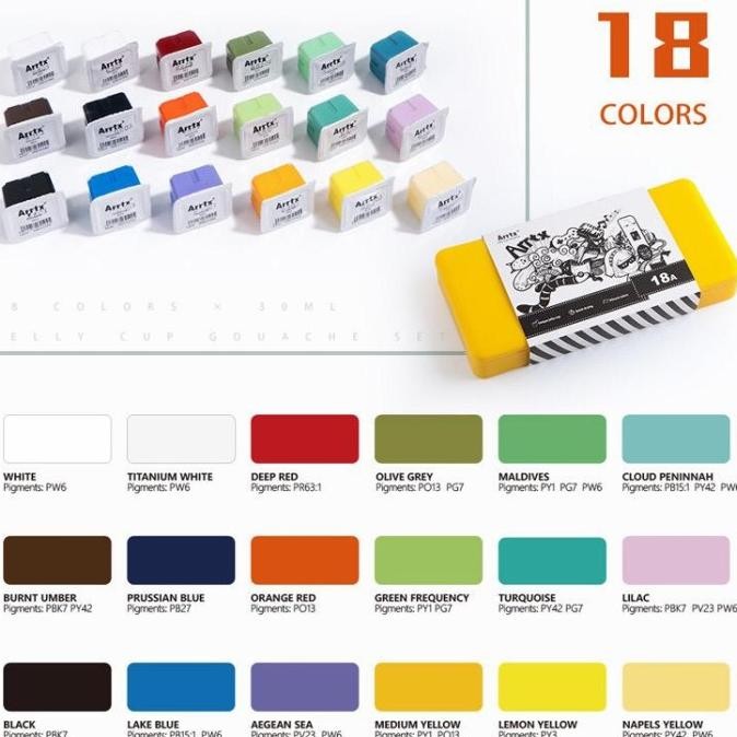 

arrtx gouache 18clr x 30ml (free mixing palette) special color set