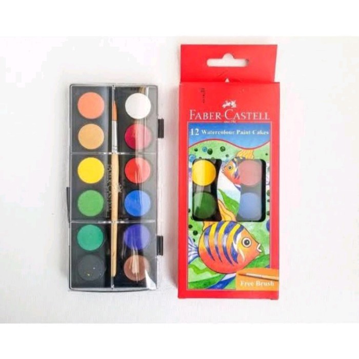 

TERBARU FABER CASTELL WATERCOLOR CAKE PAINT SET 12 WARNA CAT AIR PADAT BISA GOSEND!
