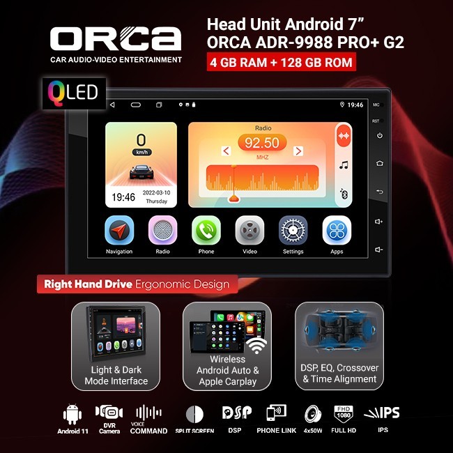 Head Unit Android Auto CarPlay 7 inch ORCA ADR-9988 PRO+ Plus