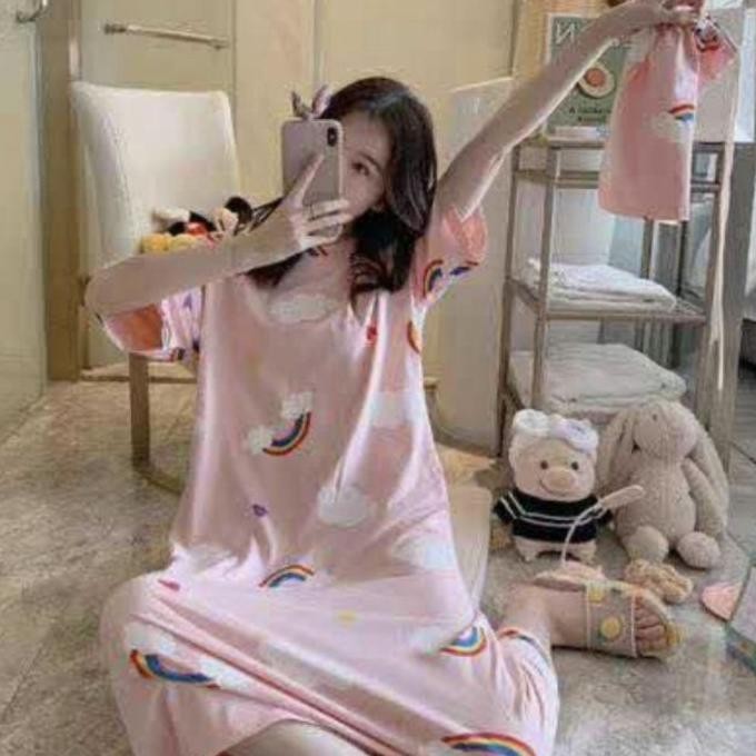 Grosir Daster All Size Piyama Jumbo Baju Tidur Spandex Import Free Pouch