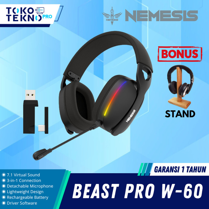 NYK Nemesis Beast Pro W60 / W-60 / W 60 7.1 Surround Sound 3in1 Connection Wireless Gaming Headset