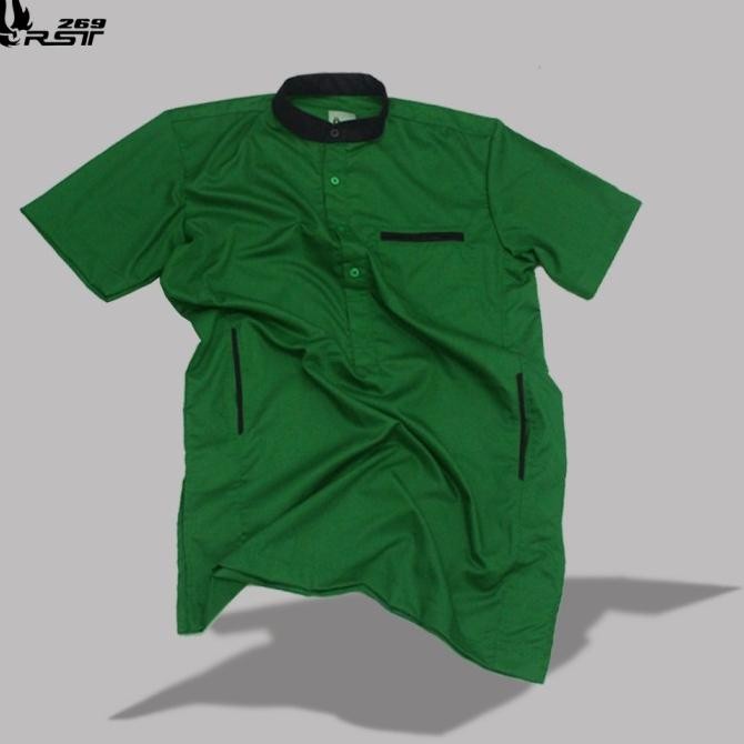 Sale Baju Koko Arsy Saku Samping Lengan Pendek Hijau Botol
