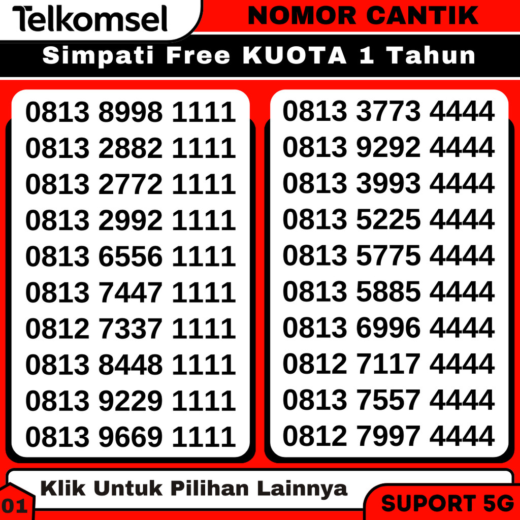 Simpati Nomor Cantik Free Kuota 1 Tahun Kartu Perdana