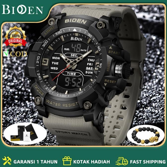 BIDEN Jam Tangan Pria Militer Tali Silikon Digital&Analog Display Jam