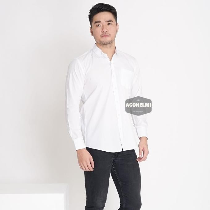Big Size Xxl Kemeja Lengan Panjang Putih Polos Pria Cowok Jumbo